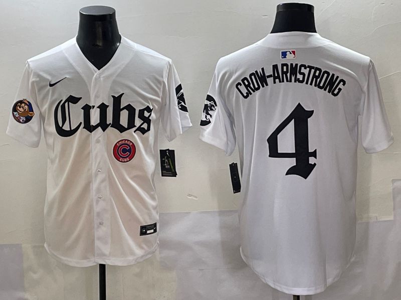 Men 2025 Chicago Cubs 4 Crow-Armstrong White Five generations Joint Name Nike MLB Jersey style 17